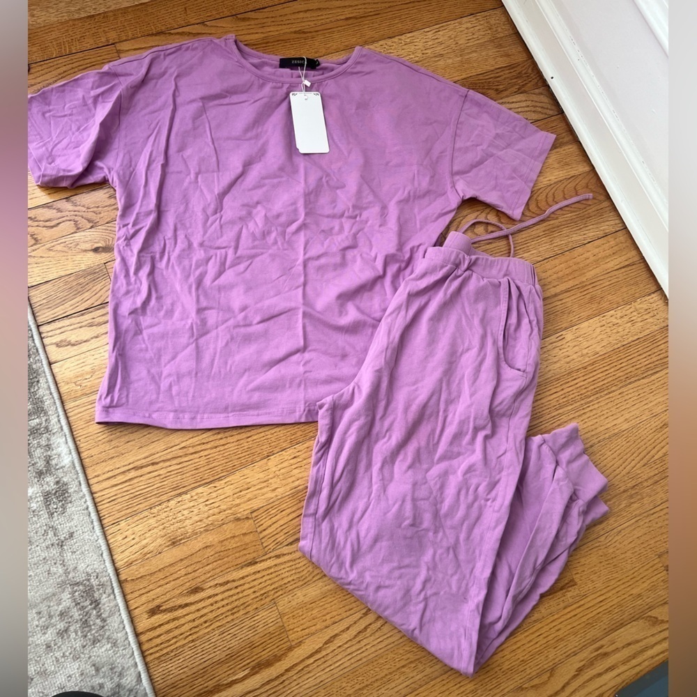 Zesica Women’s Lavender Short Sleeve Pants Lounge Set Size Large